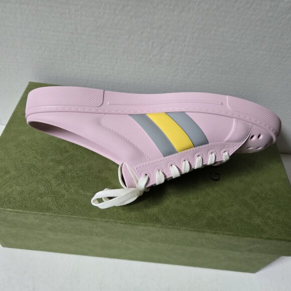 NIB Gucci Ace web pink rubber platform mule sneakers IT 38/ US 8 - Picture 6 of 9
